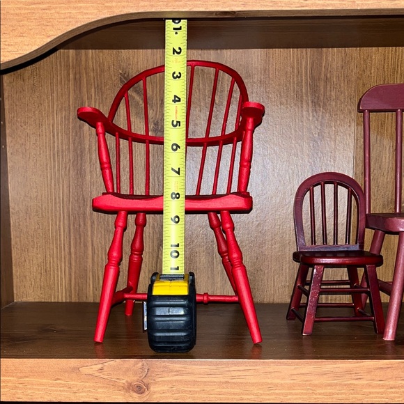 Set of 3 Miniature doll, Red and Burgandy painted Wooden Chairs, 3rd chair sold - Picture 7 of 10